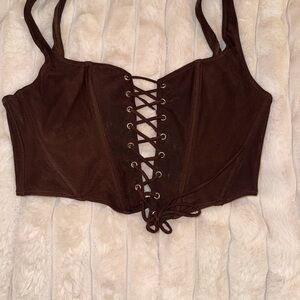 Brown Lace-Up Corset Top